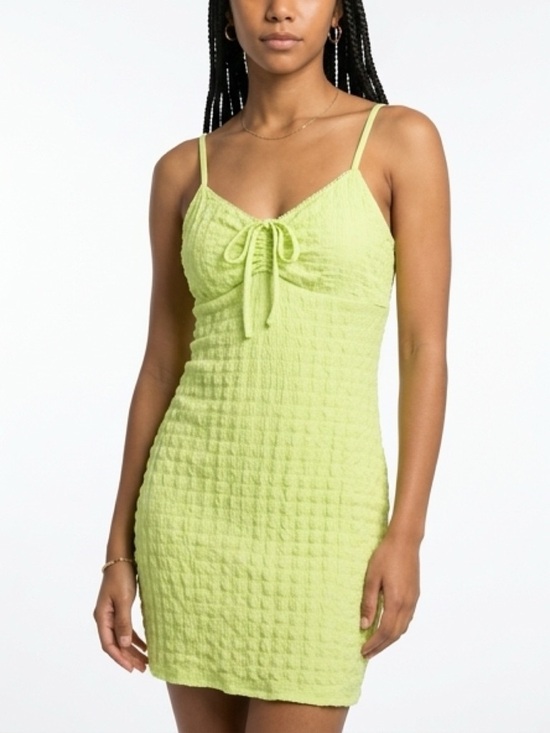No Boundaries Dresses & Skirts - No Boundaries Neon Lime Tie-Front Mini Dress